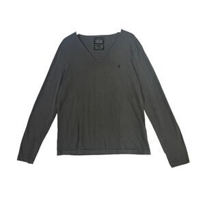 AllSaints Charcoal Gray Tonic Scoop Long Sleeve Vneck Mens XL Rocker Grunge